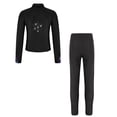 thumbnail image 2 of Sinleey Kids Girls Ice Skating Outfits Long Sleeve Zipper Skating Jacket with Shiny Leggings Black 10, 2 of 4