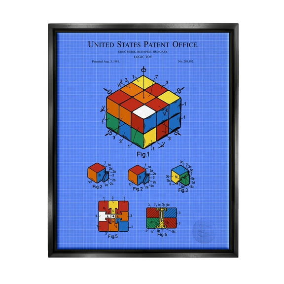 Stupell Industries Vivid Logic Toy Patent Graphic Art Jet Black Floating Framed Canvas Print Wall Art, Design by Karl Hronek