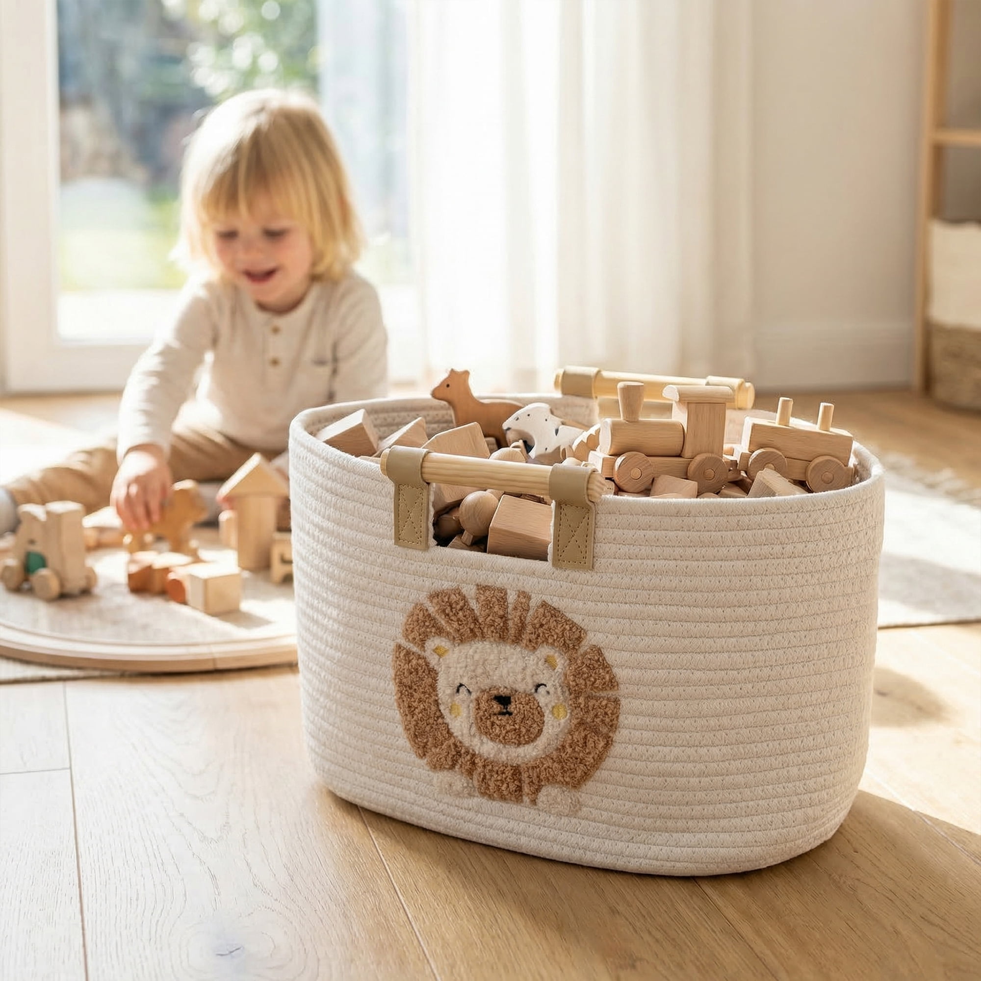 Unique Bargains Easy Shaping Woven Shelf Closet Storage Bin Lion 15*9.4*7.9in