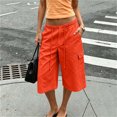 thumbnail image 5 of Mifsaly Capri Cargo Pants for Women Elastic Drawstring Waist Cropped Trousers with Pockets Lightweight Casual Knee Length Vacation Summer Capris Red,XL, 5 of 7