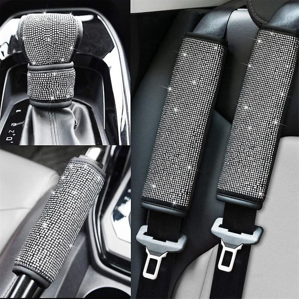Almohadillas para los hombros del cinturón de seguridad de terciopelo suave con diamantes de imitación Bling Fundas para cinturones de seguridad para mujeres, cubierta de freno de mano de cristal, ju