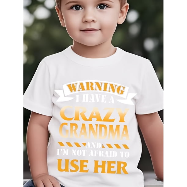 Crazy Grandma Graphic T-Shirt for Boys & Girls - 100% Cotton Casual Short Sleeve Tee with Bold Letter Print, Black & Yellow Design, Regular Fit, Spring Summer Fall Youngsters Apparel