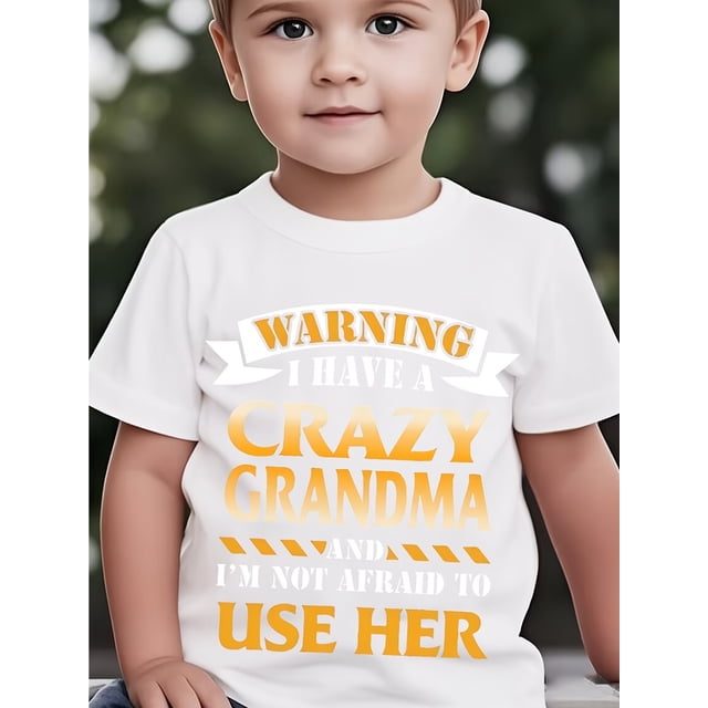 Crazy Grandma Graphic T-Shirt for Boys & Girls - 100% Cotton Casual Short Sleeve Tee with Bold Letter Print, Black & Yellow Design, Regular Fit, Spring Summer Fall Youngsters Apparel