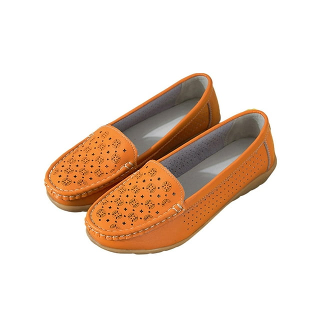 MAWCLOS Mocassins pour Femme à Tige Basse Bout Rond Antidérapants Chaussures Bateau à Enfiler Compensées de Conduite Orange 6