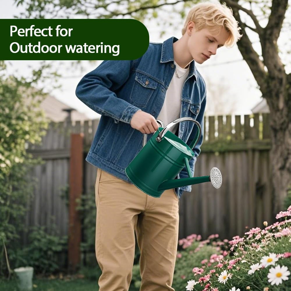 Metal Watering Can for Outdoor and Indoor Plants, Watering Can Decor, 1 Gallon - 005 GREEN STAINLESS STEEL HANDLE