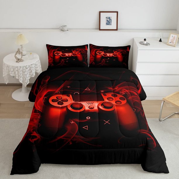 Red Gaming Comforter Set Full Size Gamer Comforter Teens Boys Video