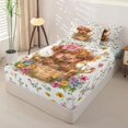thumbnail image 2 of jejeloiu Highland Cow Floral Zipper Full Size Comforter Sets with Fitted Sheet and 2 Pillowcases Kids,Girly Watercolor Flowers Zipper Bedding Set,Reversible,4 Pieces, 2 of 7