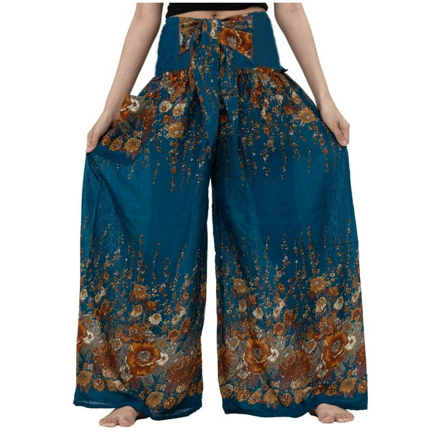 Wide Leg Pants for Women Summer Bow Elastic High Waist Printed