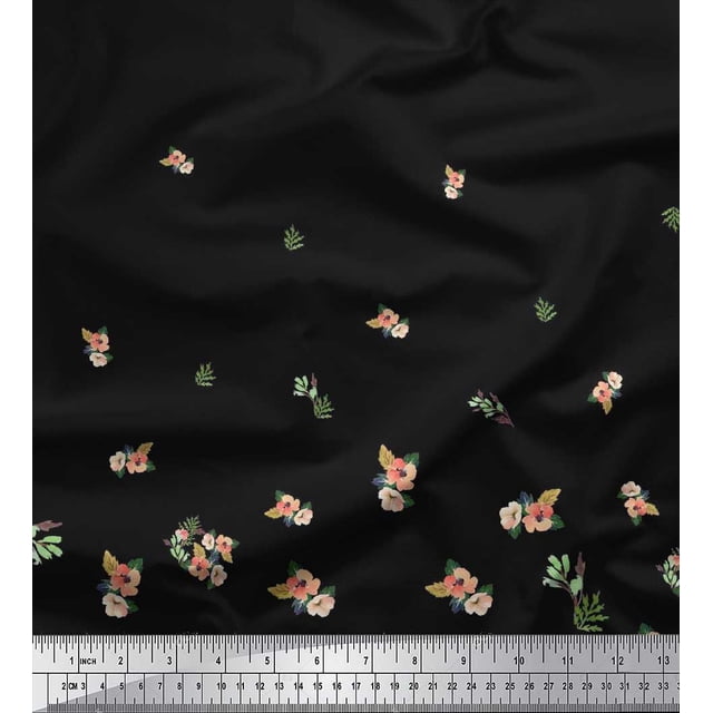 Soimoi Satin Silk Fabric Leaves & Flower Panel Decor Fabric Printed Yard 42 Inch Wide