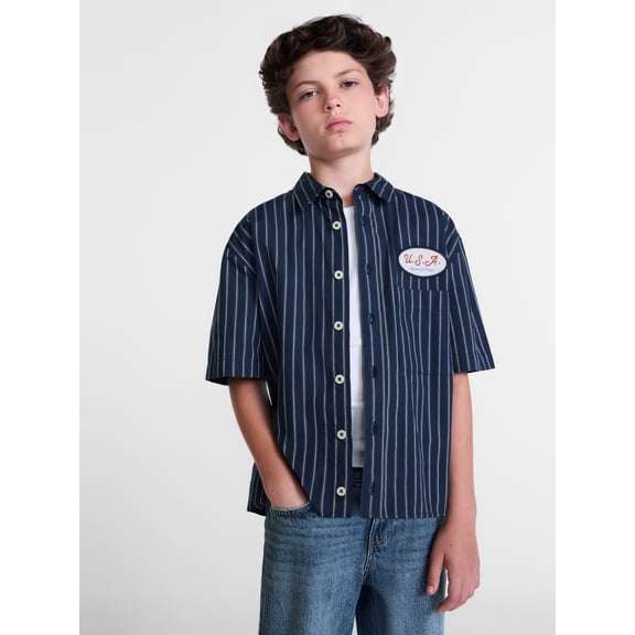 Weekend Academy Boys Cropped Cotton Poplin Work Shirt