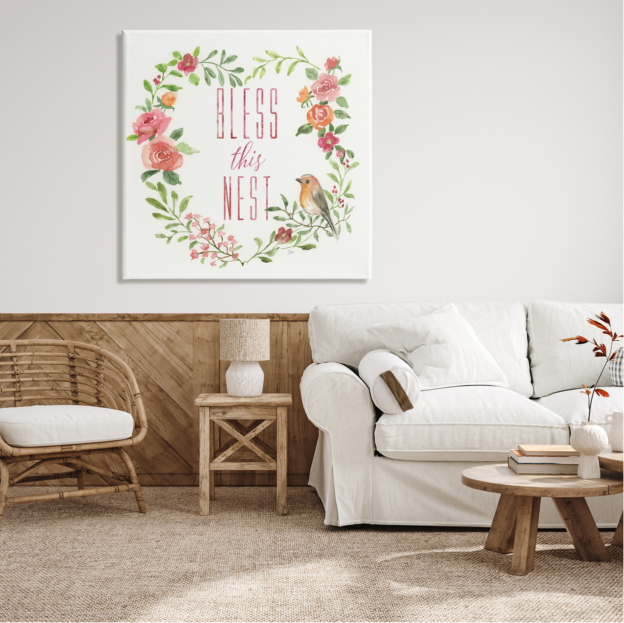 Stupell Industries Bless This Nest Family Phrase Rose Heart Wreath, 36 x 36, Design by Nan
