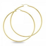 14k Yellow Gold Big Round Large Hoop Earrings Polished Finish French Lock Genuine Classic 65mm x 2mm