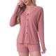 thumbnail image 1 of Conjunto de pijama de waffle para mujer INSPIRE CHIC, conjunto de lounge de punto, blusa de manga larga con botones y pantalones cortos, ropa de casa a juego XL Rosa, 1 of 6
