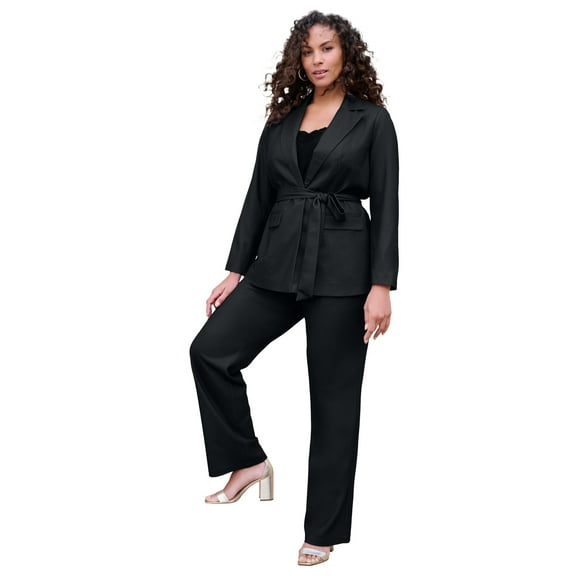 Roaman's Women's Plus Size Stretch Crepe Tie-Waist Jacket