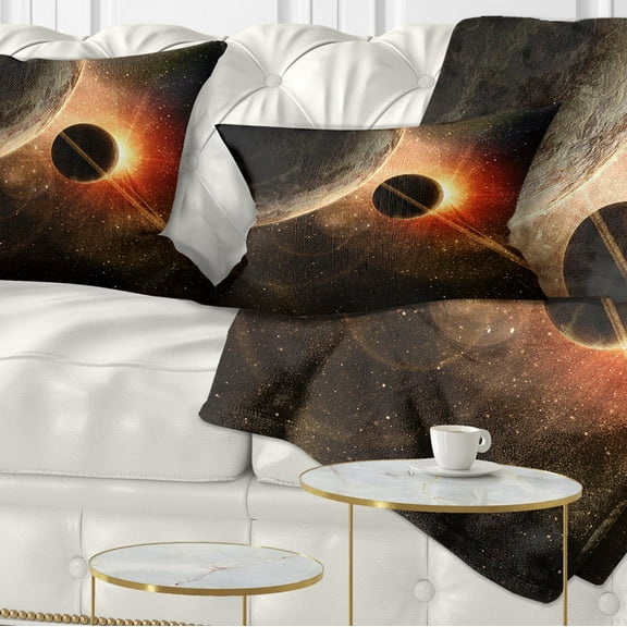 Designart Planet with Rings - Contemporary Throw Pillow - 12x20