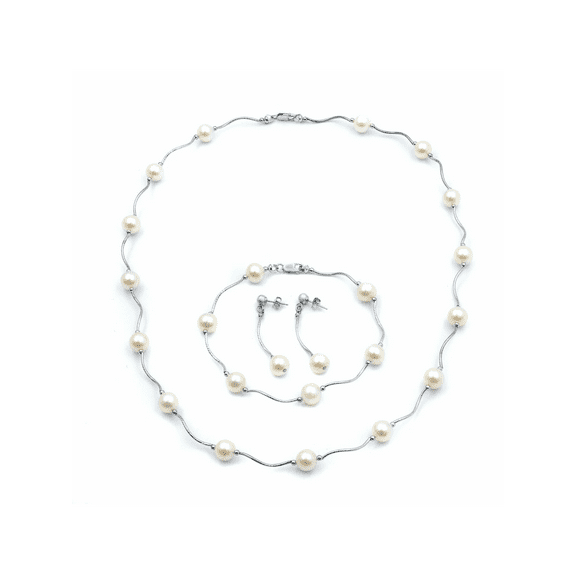 Rachel Koen 14K White Gold and Pearl Jewelry Set Necklace Bracelet & Earrings