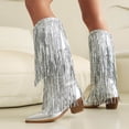 thumbnail image 4 of Dakaela Women's Fringe Cowboy Boots Metallic Sequin Cowgirl Dress Booties Tassel Western Pull on Boot, 4 of 8