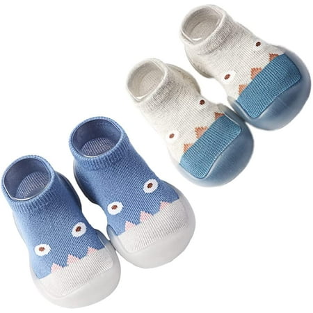 

QWZNDZGR 2 Pairs Baby Socks Anti Skid Rubber Soft Sole Infant Slippers Prewalker Shoes