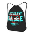thumbnail image 3 of XMXT Waterproof Gym Bag, Eat Sleep Game Two Color Print Blue Drawstring Backpack for Men, m Black, 3 of 8