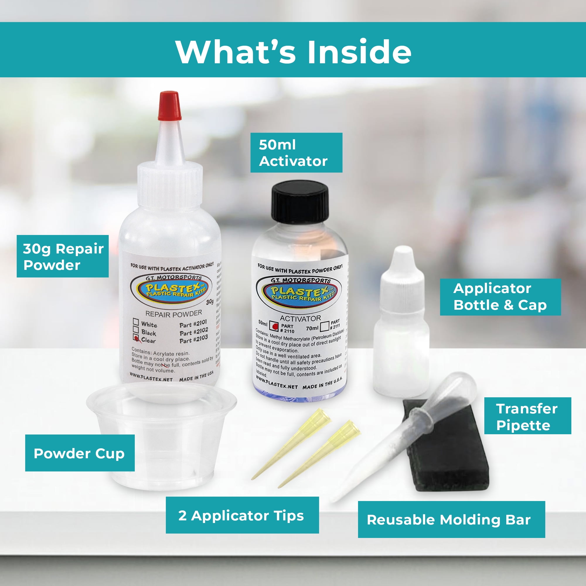 Plastex Plastic Repair Kits - Plastic Adhesive - Easily Glue, Repair or Remake Broken Plastic, Fiberglass, Wood & More! Standard Clear Kit #2003