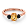 thumbnail image 3 of Gem Stone King 18K Rose Gold Plated Silver Yellow Citrine and Black Onyx Engagement Ring for Women | 0.99 Cttw | Oval Checkerboard 7X5MM | Gemstone November Birthstone | Size 7, 3 of 6