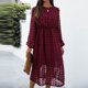 thumbnail image 2 of Vestido hasta la rodilla de manga larga de color liso con cuello redondo informal a la moda para mujer Pompotops hdfakjf171, 2 of 9