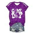 thumbnail image 4 of Women's Game Day Shirts Funny Sequin Football Hearts Graphic Short Sleeve Tops Summer Trendy Crew Neck Casual Workout Tees Z003-Purple XL, 4 of 5