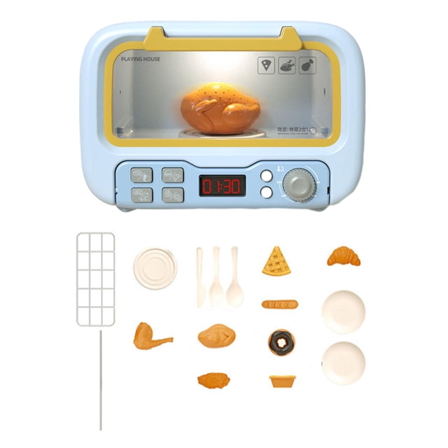 Juguete de microondas para niños, juguete realista, electrodomésticos de cocina, juguetes educativos y accesorios de comida para niñas, niños pequeños , azul