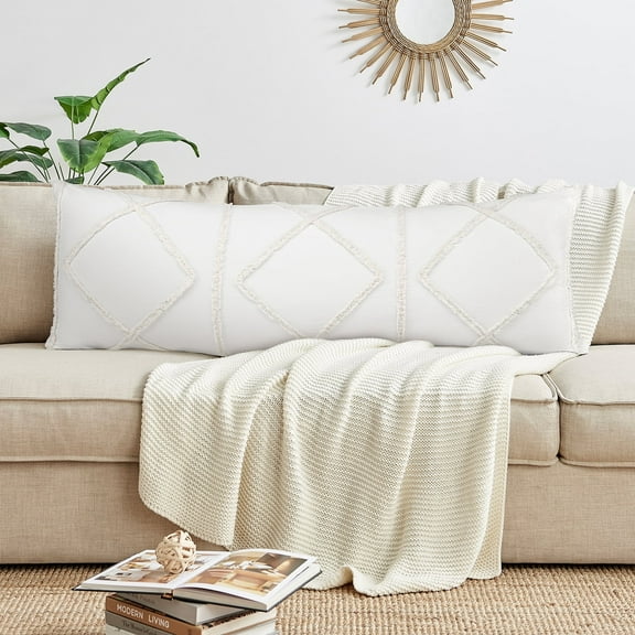 Sweet Jojo Designs Diamond Tuft Ivory Geometric Body Pillow Cover Case 54x20 (Pillow Not Included)