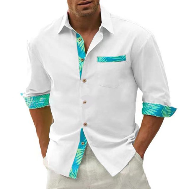 Mens Beach Hawaii Long Sleeve Slim Fit Shirt Casual Party Formal Tops Blouse