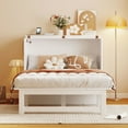 thumbnail image 2 of Bellemave Full Size Murphy Bed, Solid Wood Foldable Platform Bed Frame Can Convert to Cabinet, Murphy Cabinet Bed with USB Port and removable Shelves on Each Side (Full,White), 2 of 9