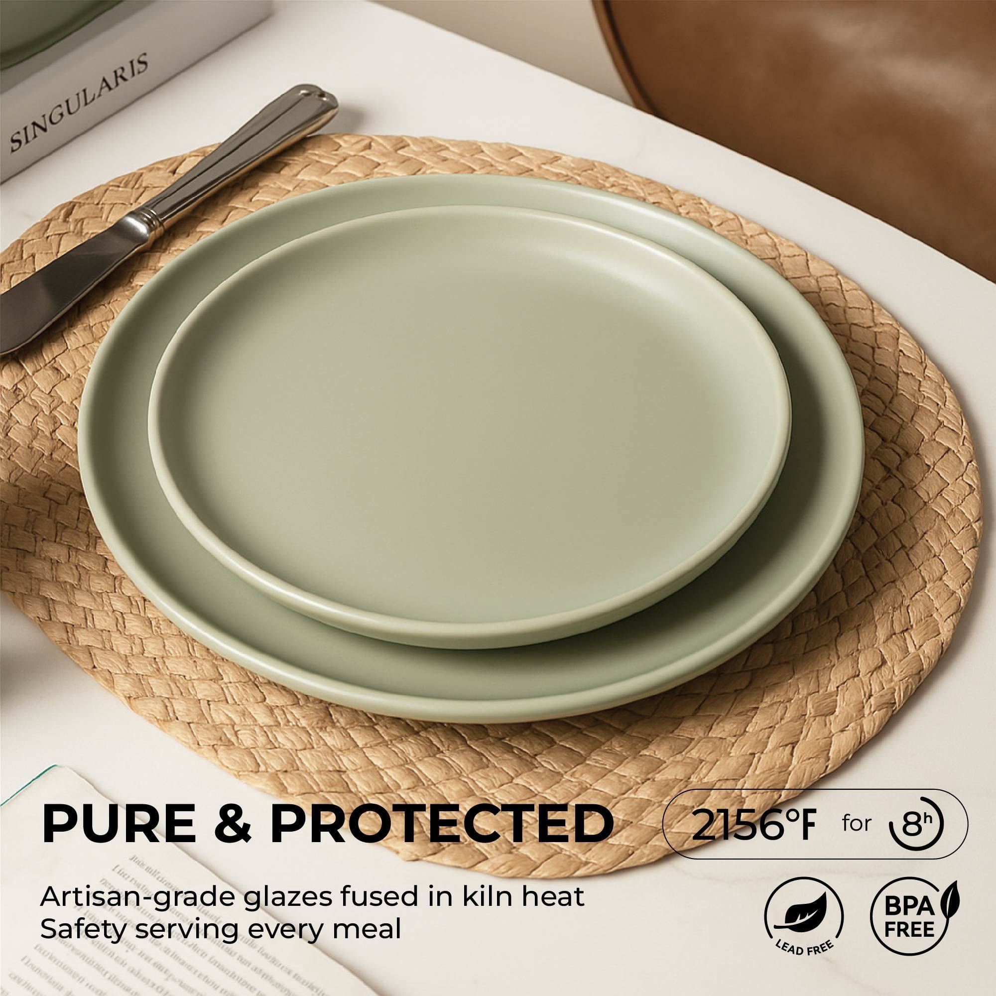 12-Piece Stoneware Dinnerware Sets with Mugs, Microwave & Dishwasher Safe, Non-Toxic Dinner Plates Bowls Set, Stackable Matte Glaze Kitchenware for 3