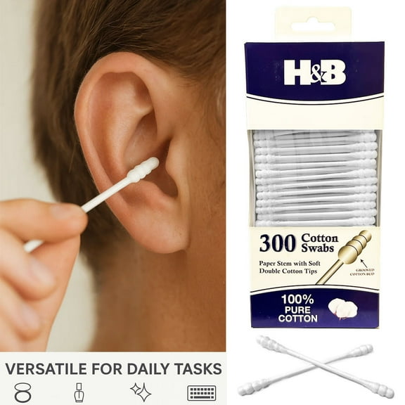 300ct Cotton Swabs Double Grooved Tipped Applicator Tip Safety Ear Wax Remover