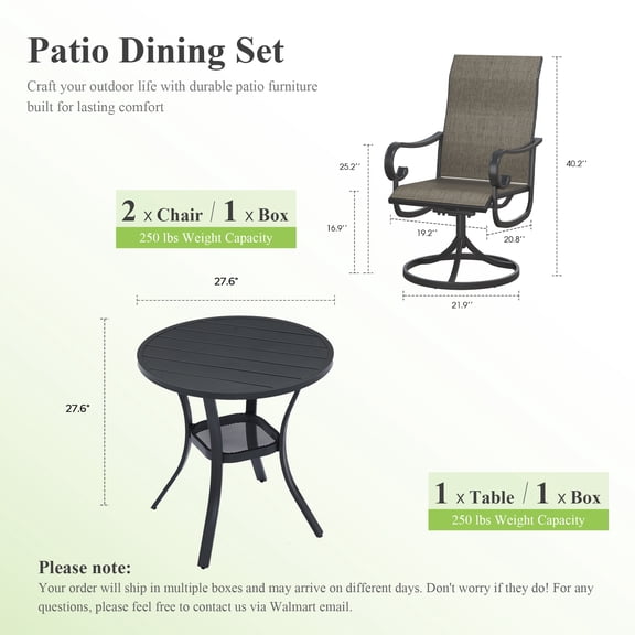 Vicllax 3-Pcs Round Outdoor Patio Dining Set Table and Chair Modern Style Metal, with Storage Shelf