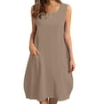 thumbnail image 2 of Ovzne Robes pour Femmes Robe pour Femme Mode Femmes Ample Col en V Été Uni Manches Courtes Coton et Lin Robe Grande Taille Robe Manches Courtes Liquidation, 2 of 7