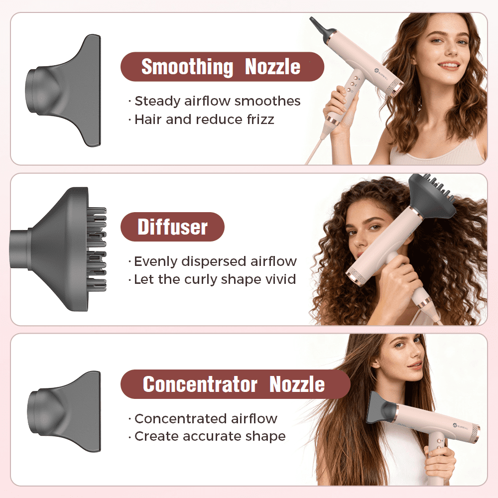 Slopehill Ionic Hair Dryer, 2000W Professional Blow Dryer with Diffuser, 110000 RPM High-Speed Brushless Motor, for Women Men Home Travel, Pink