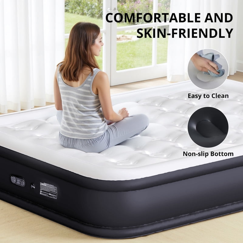 TINKLE WELL Queen Size Air Mattress with Built-in High Capacity Pump, 22" Extra Tall Raised Airbed, Non-Slip Bottom Design, Supports 660 lbs, Inflatable Mattress for Home, Camping and Travel
