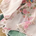 thumbnail image 6 of VNKIDY Womens V Neck Three Quarter Sleeve Floral Print Blouse With Embroidery Knot Button Closure Loose Fit Breathable For Casual Wear Classic Top, 6 of 9
