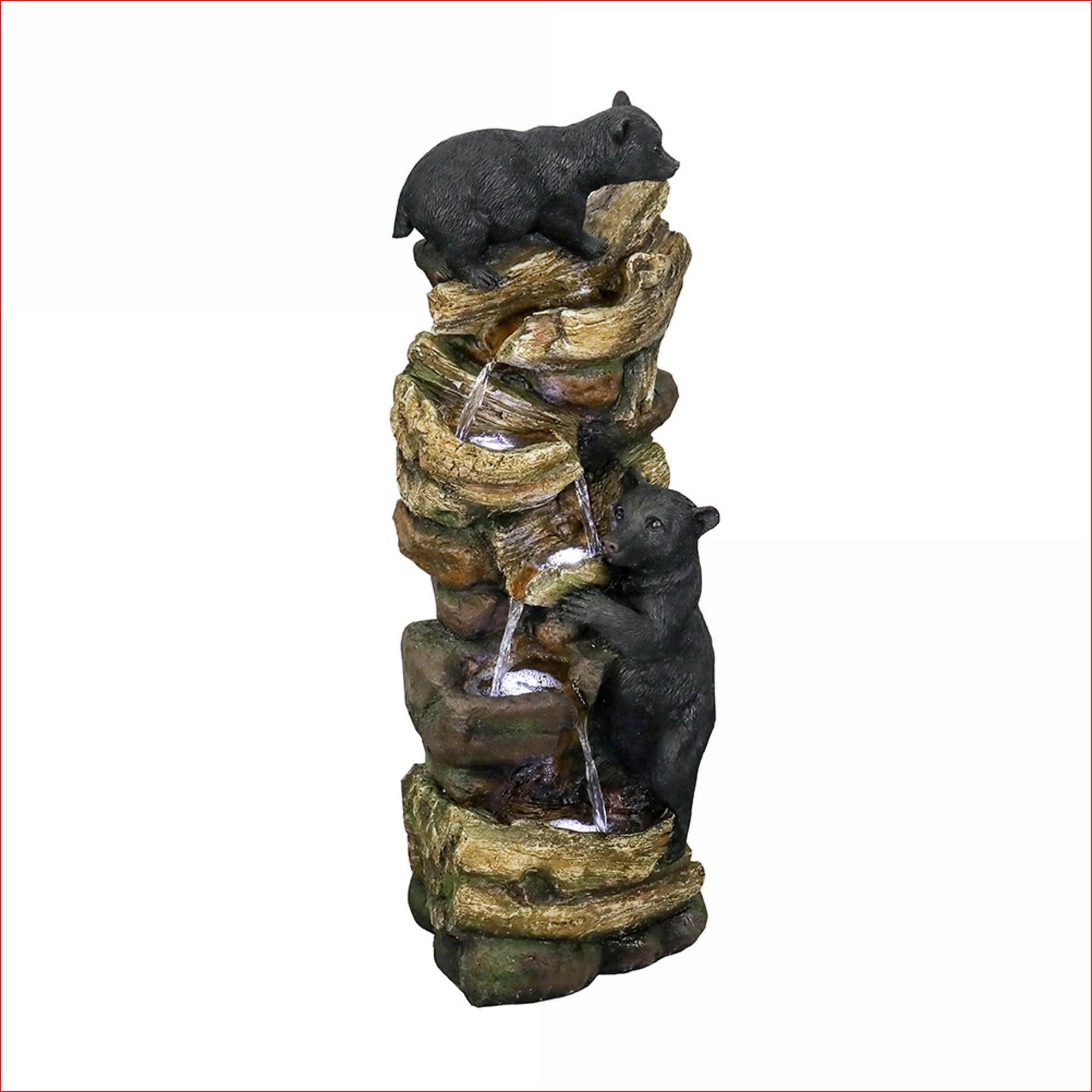 Fountains | 5-Tier 39.3" H LED Outdoor Fountain for Patio Lawn Garden | Resin | Tan Brown