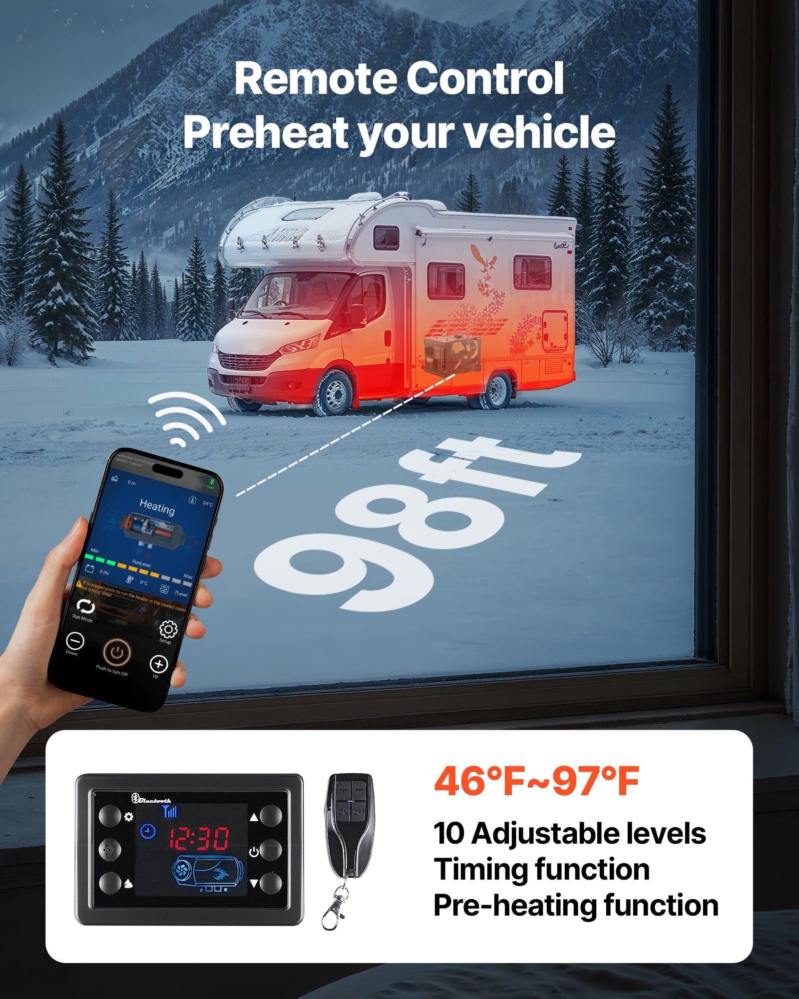 VEVOR Diesel Heater, 8KW, DC 12V/24V, All in One Portable Diesel Air Heater with Bluetooth APP Control, Remote Control and LCD Screen, 1.9 Gal Fuel Tank for Trucks, Vans, RVs, Campers, and Garages