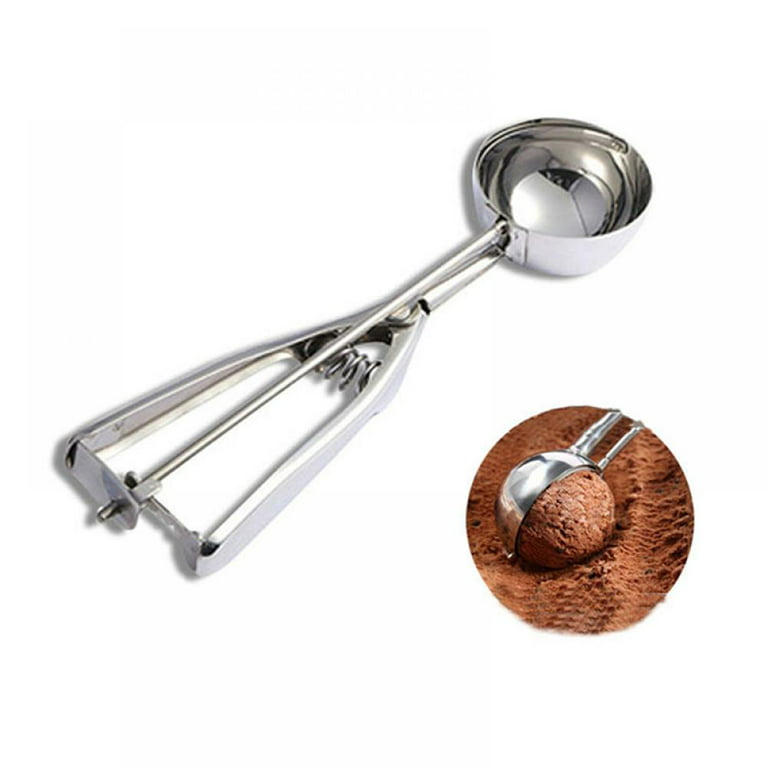 Intbuying 3 Size Stainless Steel Ice Cream Scoop Spoon Spring Handle Masher Cookie Scoop, Silver