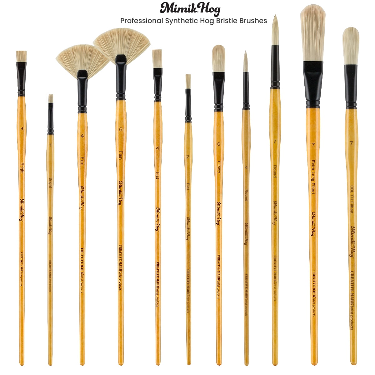 Mimik Hog Professional Synthetic Hog Bristle Paint Brush - Versatile Alternative to Natural Hog Hair Paint Brushes for Oil Painting, Acrylics, Inks, Dyes, Gouache, Watercolors & More- Flat # 2