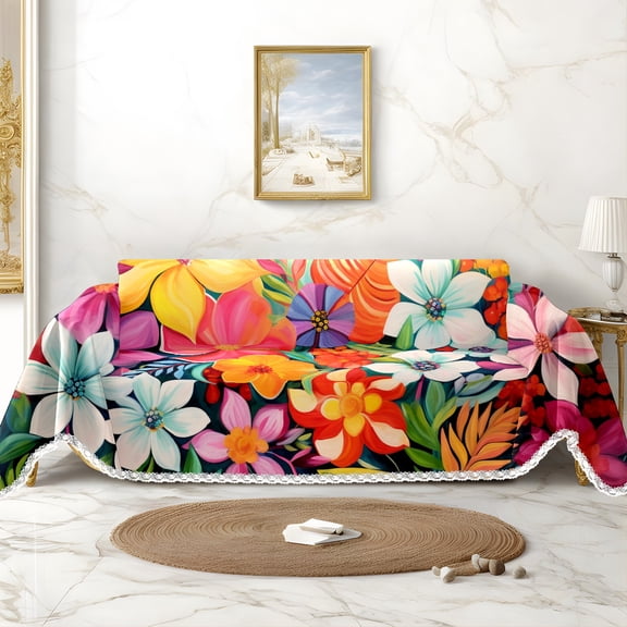 Throw Sofa Cover Soft Washable Decorative Couch Covers for 3 Cushion with Tassels Furniture Protector for Pets and Kids 71x91in