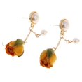 thumbnail image 4 of 1 Par De De Flores Naturales Naturales Preservados De Flores De Moda Macarena pendientes de flores de rosa cuelgan, 4 of 8