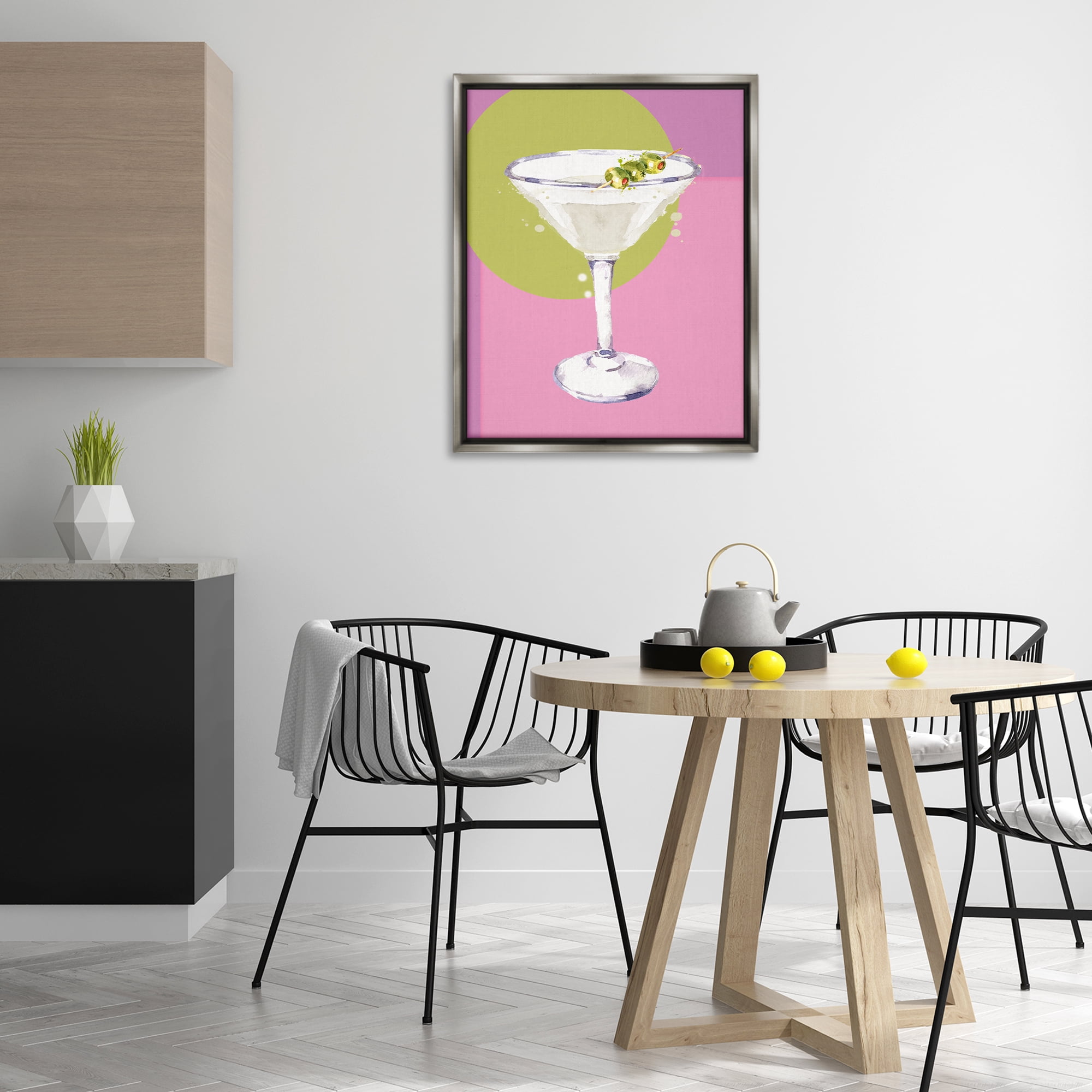 Stupell Industries Olive Martini Cocktail Food & Beverage Painting Gray Floater Framed Canvas Art Print Wall Art, 25 x 31