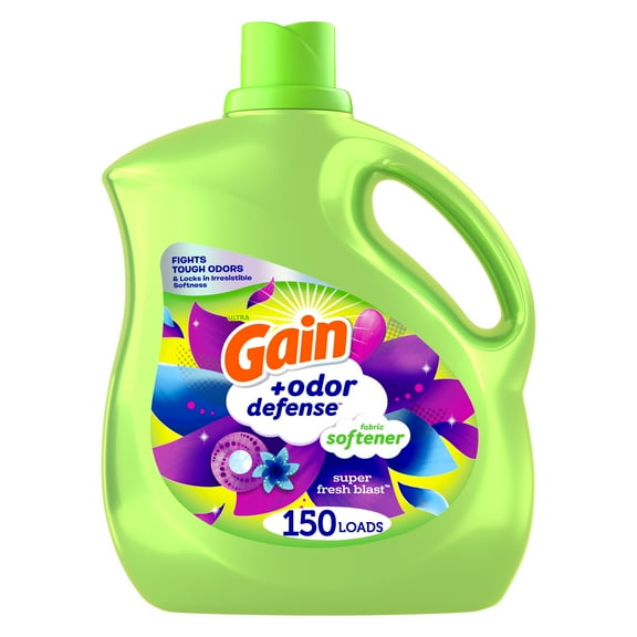 Gain Odor Defense Liquid Fabric Softener, Super Fresh Blast Scent, 150 Loads, 129 fl oz