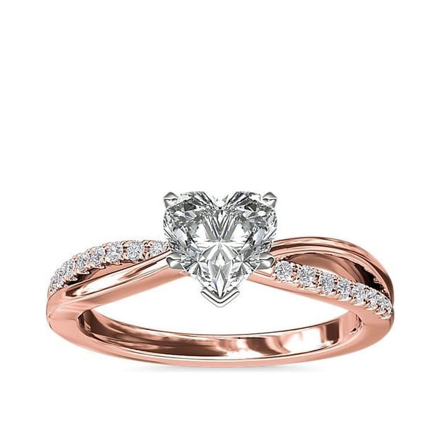 0.65 Carat Excellent Heart Cut Real Diamond New Design Solitaire with Accents Ring for Wedding Solid 18K Rose Gold Size 11