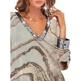 thumbnail image 3 of DYMADE Women Plus Size Splice Sequin Off Shoulder Print V-neck Dress, 3 of 4