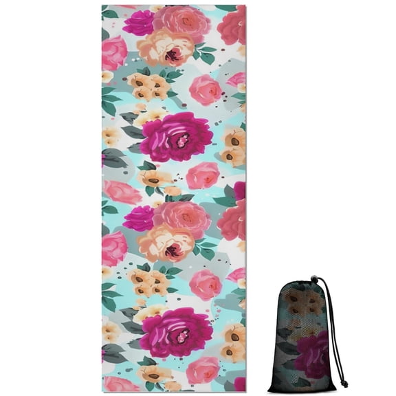 Pioneer Flower Floral Print Pattern Hot Yoga Mat Towel Non Slip for Hot Yoga - Quick-Drying Yoga Mat Cover with 4 Corner Pockets with Travel Bag - Hot Yoga Towel Non Slip 70"x26"