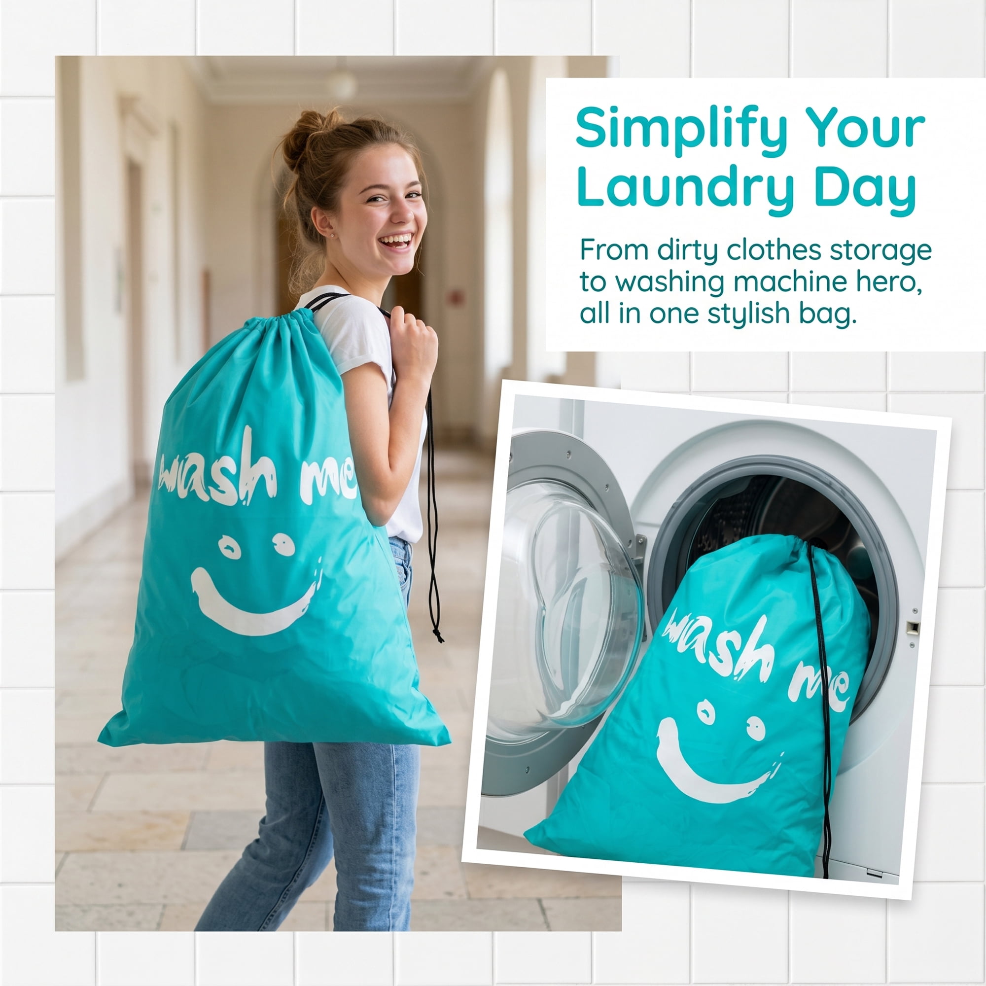 Unique Bargains 2Pcs Waterproof Wet Dry Travel Laundry Bag Green 24" x 36.2"